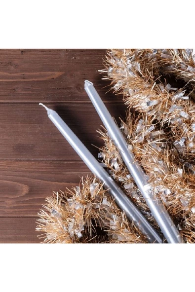 RAYTOYS OYUNCAK 10 Adet Parlak Gümüş Şamdan Mumu Gümüş Yılbaşı Mumu Vıp Kalite Gümüş Yılbaşı Mumları