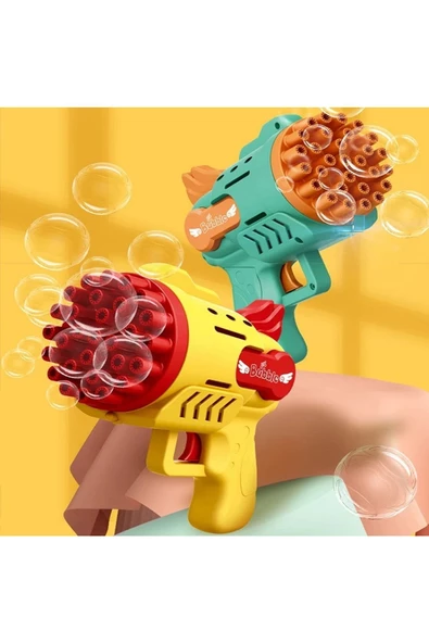 RAYTOYS OYUNCAK   2 ADET MAVİ SARI KÖPÜK TABANCASI 29 DELİKLİ ÇOKLU KÖPÜK ATAN TABANCA  2 SOLİSYON HEDİYE BUBBLES GUN