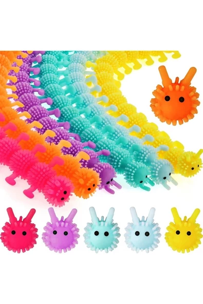 RAYTOYS OYUNCAK   4 ADET DUYUSAL TIRTIL STRES OYUNCAĞI UZAYAN BİLEKLİK CATERPILLAR SENSORY FİDGET TOY ANTİ STRESS TOYS