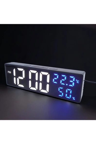 RAYTOYS OYUNCAK   VIP WHİTE BLUE LED WALL CLOCK BEYAZ MAVİ LEDLİ DİJİTAL SAAT ALARM SICAKLIK VE NEM GÖSTERGELİ SAAT