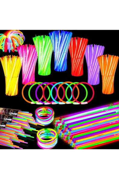 RAYTOYS OYUNCAK   300 PCS NEON STİCK GLOW STİCK 300 ADET NEON IŞIK FOSFORLU BİLEKLİK KOLYE FOSFORLU IŞIK RENKLİ GLOW
