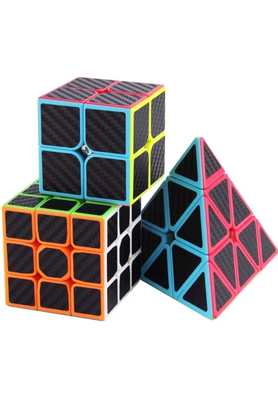 RAYTOYS OYUNCAK   3 SET VIP PROFESSIONAL QY SPEED CORBON FİBER CUBE VIP 3LÜ SET PİRAMİT 2X2 3X3 ZEKA KÜPÜ CUBE