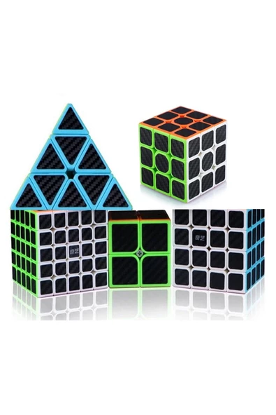 RAYTOYS OYUNCAK   5 SET PROFESSIONAL QY SPEED CORBON FİBER CUBE 5Lİ SET PİRAMİT 2X2 3X3 4X4 5X5 ZEKA KÜPÜ CUBE