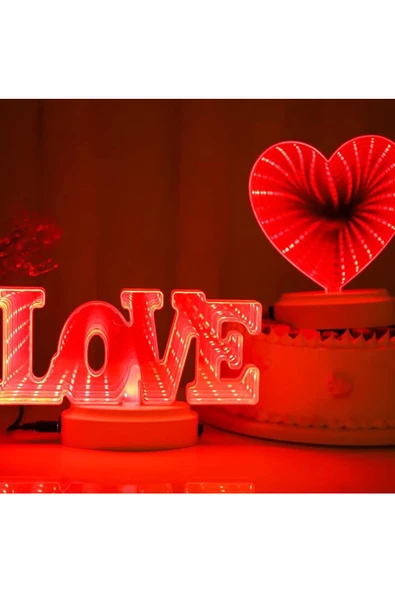 RAYTOYS OYUNCAK   VIP LOVE + HEART LED LİGHT 3D TUNNEL LAMP 3D IŞIKLI LOVE YAZISI + LED IŞIKLI KALP USB+PİLLİ LED IŞIK