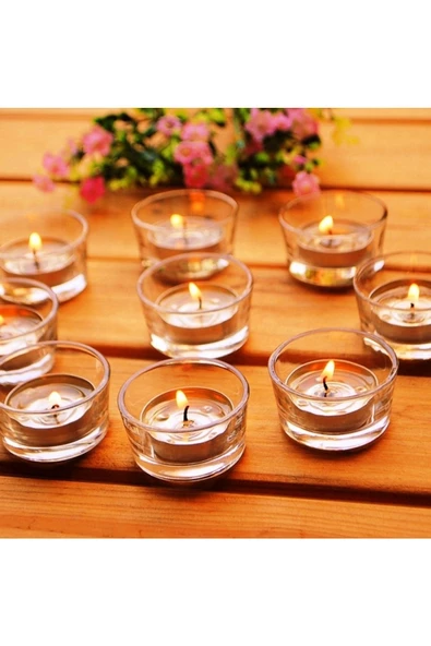 RAYTOYS OYUNCAK   14 Adet Cam Mumluk Tea Light Mum Için Cam Mumluk Tealight Cam Mumluk 4.5x2 Cm Evlilik Teklifi Dekor - 2
