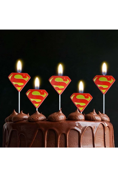 RAYTOYS OYUNCAK   Superman Bırthday Candle Vıp Kalite Süpermen Pasta Mumu 5 Adet Süpermen Doğum Günü Mumu Superman Mum