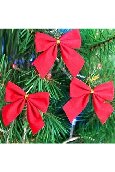 RAYTOYS OYUNCAK   Noel Ağacı Süsleri 12 Adet Kırmızı Fiyonk Süs Yılbaşı Ağacı Süsleri 6 Cm Kırmızı Fiyonk Dekor Süs ürün görseli