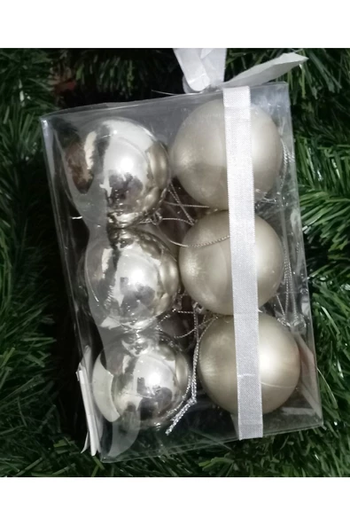 RAYTOYS OYUNCAK   Profesyonel Vıp Kalite 5 Cm 12 Adet Mat Parlak Gümüş Top Yılbaşı Ağacı Süsleri Vitrin Süsleri Gümüş - Resim 2