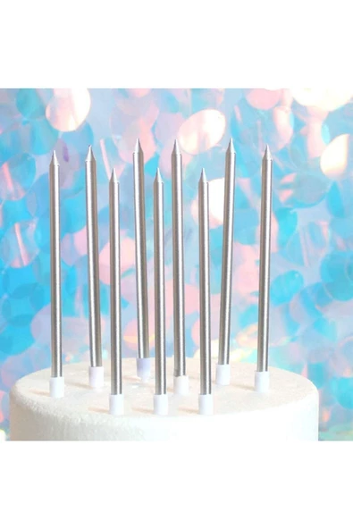 RAYTOYS OYUNCAK   12 Adet Gümüş Pasta Mumu Gümüş Doğum Günü Mumu Gümüş Uzun Mum Gümüş Ince Mum Church Silver Candles