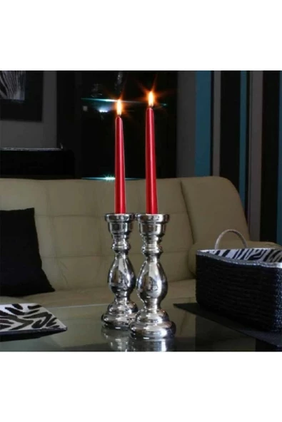 RAYTOYS OYUNCAK   10 PCS CHRISTMAS CANDLE METALLIC BRIGHT RED CANDLESTICK 10 ADET KIRMIZI ŞAMDAN MUMU YILBAŞI MUMLARI - 2