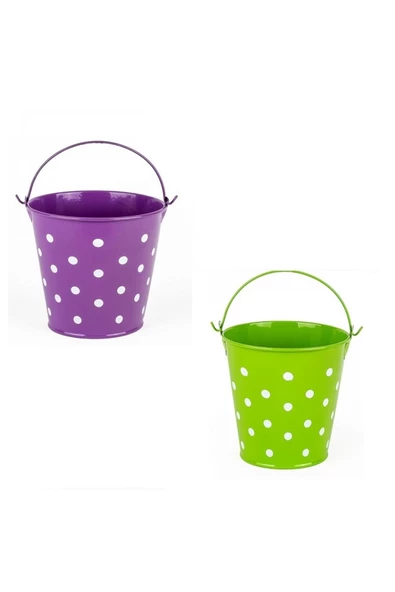 RAYTOYS OYUNCAK   2 PCS VIP DECORATIVE GREEN PURPLE PAİL 2 ADET SAPLI METAL KOVA PUANTİYELİ KOVA MOR KOVA YEŞİL KOVA