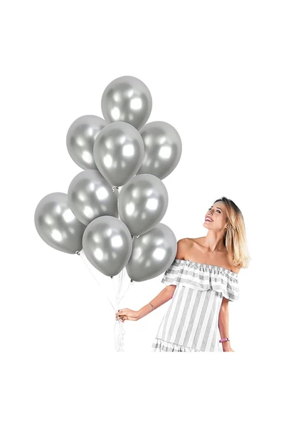 RAYTOYS OYUNCAK   VIP 100PCS SHINY METALLIC SİLVER BALLOON VIP KALİTE PARLAK METALİK GÜMÜŞ BALON HELYUM GAZI UYUMLUDUR