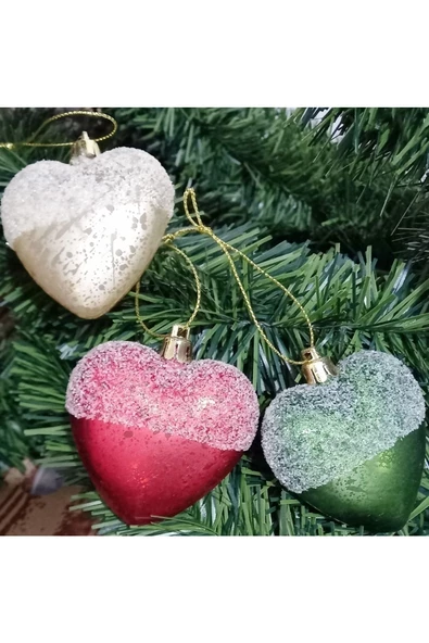 RAYTOYS OYUNCAK Profesyonel Vıp Kalite 7 Cm 6 Adet Parlak Simli Karlı Renkli Kalpli Yılbaşı Ağacı Süsleri Vitrin Süs
