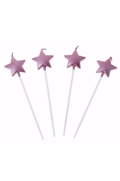 RAYTOYS OYUNCAK   4 ADET METALİK PEMBE YILDIZLI PASTA MUMU YILDIZLI DOĞUM GÜNÜ PEMBE PASTA MUMU YILDIZLI PASTA MUMU