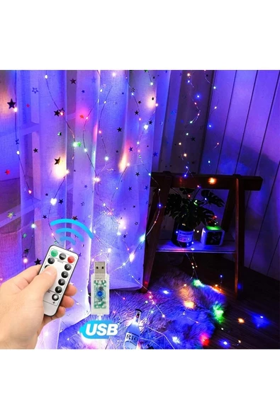 RAYTOYS OYUNCAK   Rgb Renkli Salkım Led Işık Renkli Led Işık Usb +kumandalı Renkli Ince Peri Ledli 3x2.5 Metre Peri Ld