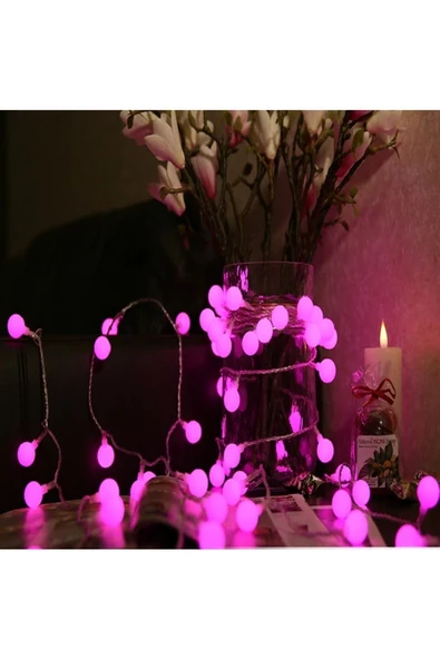 RAYTOYS OYUNCAK   4.30 Metre Pembe Top Led Işık Pembe Işık 220 V Fişli Yılbaşı Ağacı Işığı Pembe Top Işık Pembe Led - Resim 2