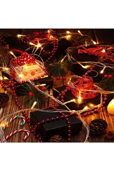 RAYTOYS OYUNCAK   Vıp Kalite 5 Metre Kırmızı Zincir Süs Yılbaşı Ağacı Süsleri Kırmızı Noel Ağacı Zinciri Çam Ağacı Süs - Resim 2