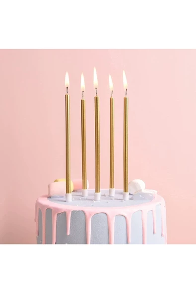 RAYTOYS OYUNCAK   12 Adet Gold Pasta Mumu Gold Doğum Günü Mumu Gold Uzun Mum Gold Ince Mum Church Gold Candles