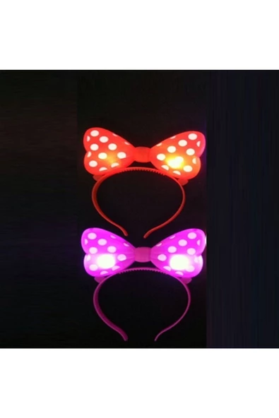 RAYTOYS OYUNCAK   2 Adet Headband Led Light Minnie Mouse Işıklı Taç Pembe Taç Kırmızı Miki Taç Yılbaşı Parti Işıkları