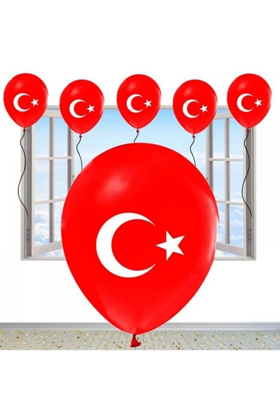 RAYTOYS OYUNCAK   YÜKSEK KALİTE 25 ADET TÜRK BAYRAKLI BALON KIRMIZI BAYRAKLI BALON HELYUM GAZI UYUMLUDUR İTALYAN MALI