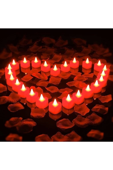 RAYTOYS OYUNCAK Heart Red Light Candles 24 Adet Kırmızı Led Işıklı Kalpli Mum Kırmızı Led Mum Kırmızı Işıklı Mum - 3