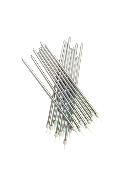 RAYTOYS OYUNCAK   12 Adet Gümüş Pasta Mumu Gümüş Doğum Günü Mumu Gümüş Uzun Mum Gümüş Ince Mum Church Silver Candles - 2