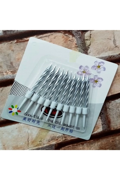 RAYTOYS OYUNCAK   Vıp Kalite Burgulu Gümüş Pasta Mumu Gümüş Doğum Günü Mumu 10 Adet Gümüş Mum Silver Bırthday Candle