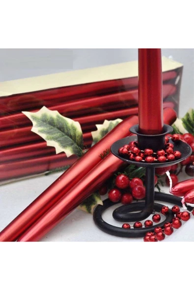 RAYTOYS OYUNCAK   10 PCS CHRISTMAS CANDLE METALLIC BRIGHT RED CANDLESTICK 10 ADET KIRMIZI ŞAMDAN MUMU YILBAŞI MUMLARI - 3
