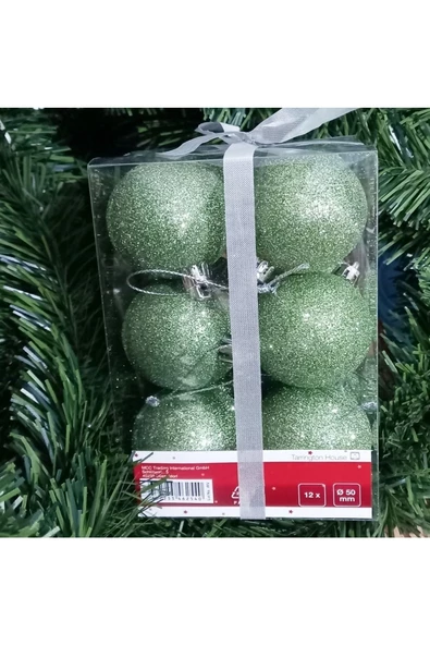 RAYTOYS OYUNCAK   Vıp Kalite 5 cm 12 Adet Simli Açık Yeşil Top Yılbaşı Ağacı Süsleri Vitrin Süsleri Açık Yeşil Yılbaşı - Resim 2