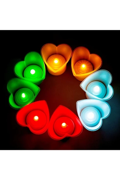 RAYTOYS OYUNCAK   KALPLİ LED IŞIKLI MUM KIRMIZI MUM YEŞİL MUM BEYAZ MUM SARI MUM HEART LED LİGHT MULTİ COLORS 48 ADET