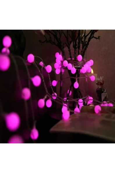 RAYTOYS OYUNCAK   4.30 Metre Pembe Top Led Işık Pembe Işık 220 V Fişli Yılbaşı Ağacı Işığı Pembe Top Işık Pembe Led - Resim 3