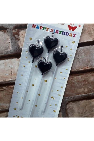RAYTOYS OYUNCAK 4 Adet Siyah Kalpli Pasta Mumu Kalpli Doğum Günü Pasta Mumu Siyah Pasta Mumu Kalpli Mum Black Candle