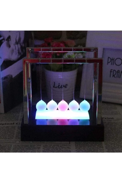 RAYTOYS OYUNCAK   RENKLİ LED IŞIKLI BALANS TOPLARI CAM STRES TOPLARI IŞIKLI VIP İLLUMİNOUS NEWTONS CRADLE LED LİGHT - 3