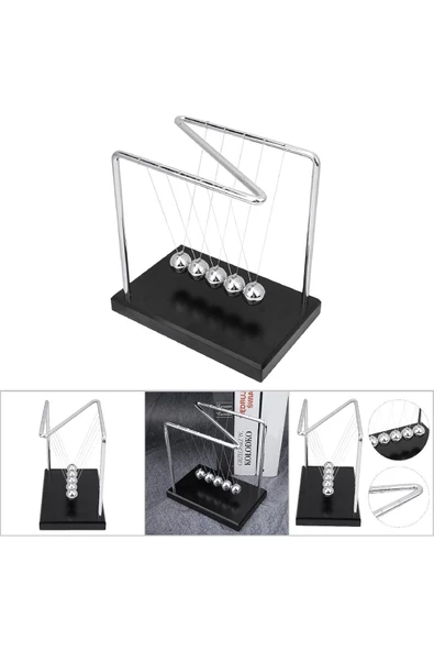 RAYTOYS OYUNCAK   NEW Z POOL CRADLE BALANCE BALLS MANYETİK STRES TOPLARI STRES TOPU NEW BALANS TOP SİYAH AHŞAP TABANLI - 2