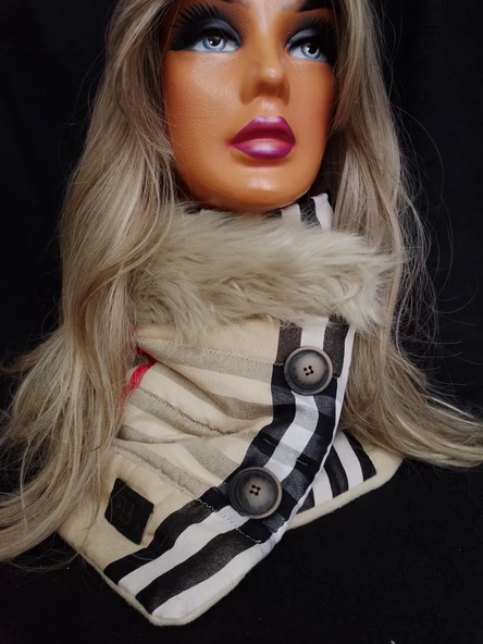 Tasarım kürk detaylı neck warmer boyunluk içi silikon dolgulu sıcacık tutar - 2