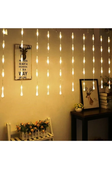 RAYTOYS OYUNCAK Vıp Su Damlası Salkım Led Işık Gün Işığı Led Işık 3x1.20 Cm Dal Salkım Gün Işığı Led Işık Warm Light