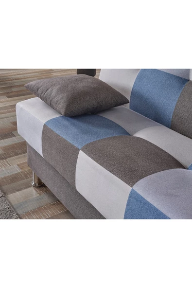 Meşe Home Cube Kolsuz Mekanizma Yataklı Yaylı Bazalı Kare Desenli Kanepe - 4