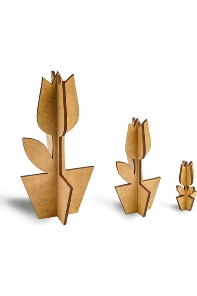 RAYTOYS OYUNCAK MAKET 3 LÜ LALE AHŞAP MAKET 3D AHŞAP BOYAMA MAKETİ NATUREL AHŞAP BOYAMA EĞİTİCİ 3 LÜ LALE BOYAMA