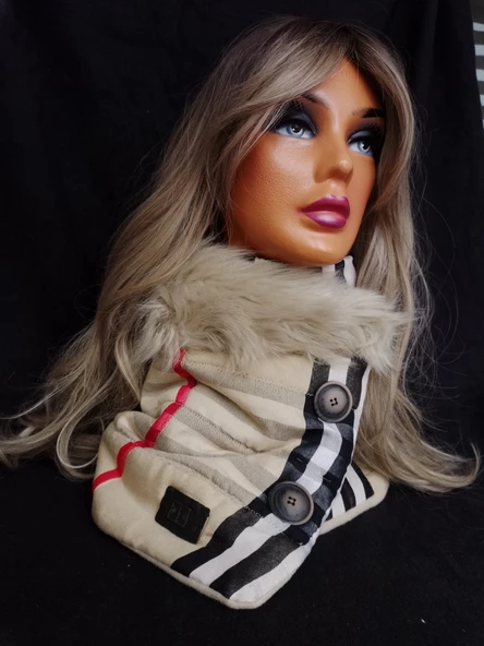 Tasarım kürk detaylı neck warmer boyunluk içi silikon dolgulu sıcacık tutar - 3