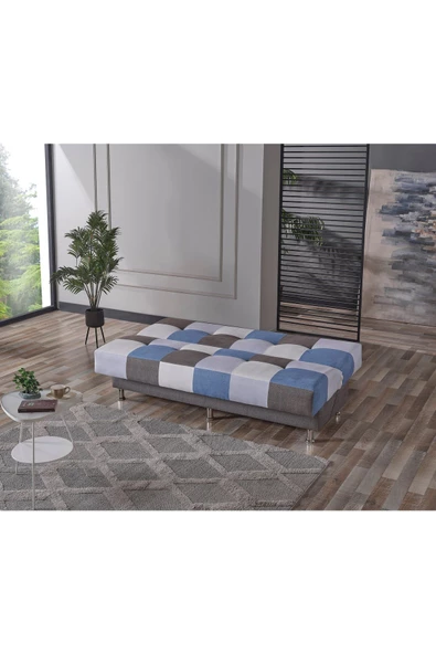 Meşe Home Cube Kolsuz Mekanizma Yataklı Yaylı Bazalı Kare Desenli Kanepe - 7