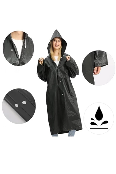 RAYTOYS OYUNCAK 1 ADET 1.KALİTE SİYAH YAĞMURLUK VIP UNISEX RAIN COAT ŞAPKALI ÇITÇITLI YAĞMURLUK OUTDOOR YAĞMURLUK - 3