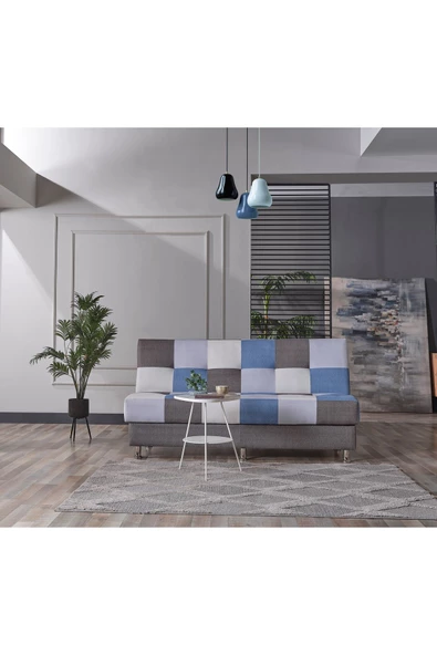 Meşe Home Cube Kolsuz Mekanizma Yataklı Yaylı Bazalı Kare Desenli Kanepe - 8