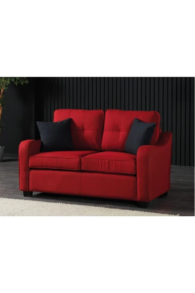 Meşe Home Plus Kılıflı Torba Yaylı Keten Kumaş Fonksiyonel Ikili Kanepe Koltuk Kırmızı