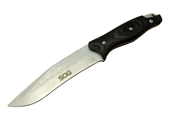 Sog FG01-L Gravürlü Kamp Bıçağı 30 cm - Ahşap Sap, Kılıflı