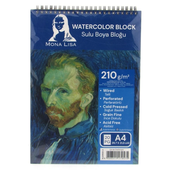 Mona Lisa A4 Watercolor Block 210 gr Telli Çizim Defter