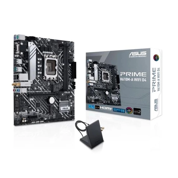 Asus Prıme H610m-a Wıfı D4 Ddr4 3200mhz 1xvga 1xhdmı 1xdp 2xm.2 Usb 3.2 Matx 1700p(12. /13. Ve 14. Nesil İşlemci Uyumlu)