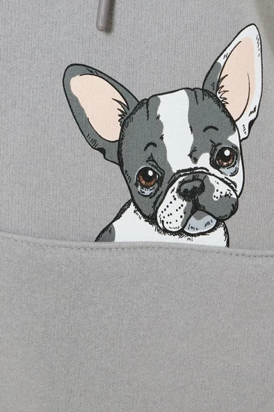 Koton Oversize Kapüşonlu Sweatshirt Kanguru Cep Detaylı Köpek Baskılı Şardonlu - 6