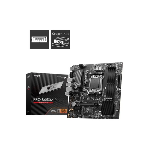 Msı Pro B650m-p Ddr5 7200mhz 1xvga 1xhdmı 1xdp 2xm.2 Usb 3.2 Matx Am5 ( Amd Am5 7000 Serili İşlemci Uyumlu)