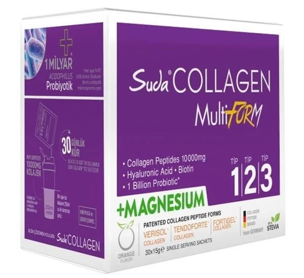 Suda Collagen Multiform Tip1 Tip2 Tip3 Kolajen & Magnezyum 15Gr 30 Saşe ürün görseli