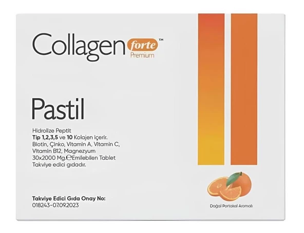 Collagen Forte Kolajen Pastil Biotin Vitamin A C B12 2000 mg x 30 Emilebilen Tablet